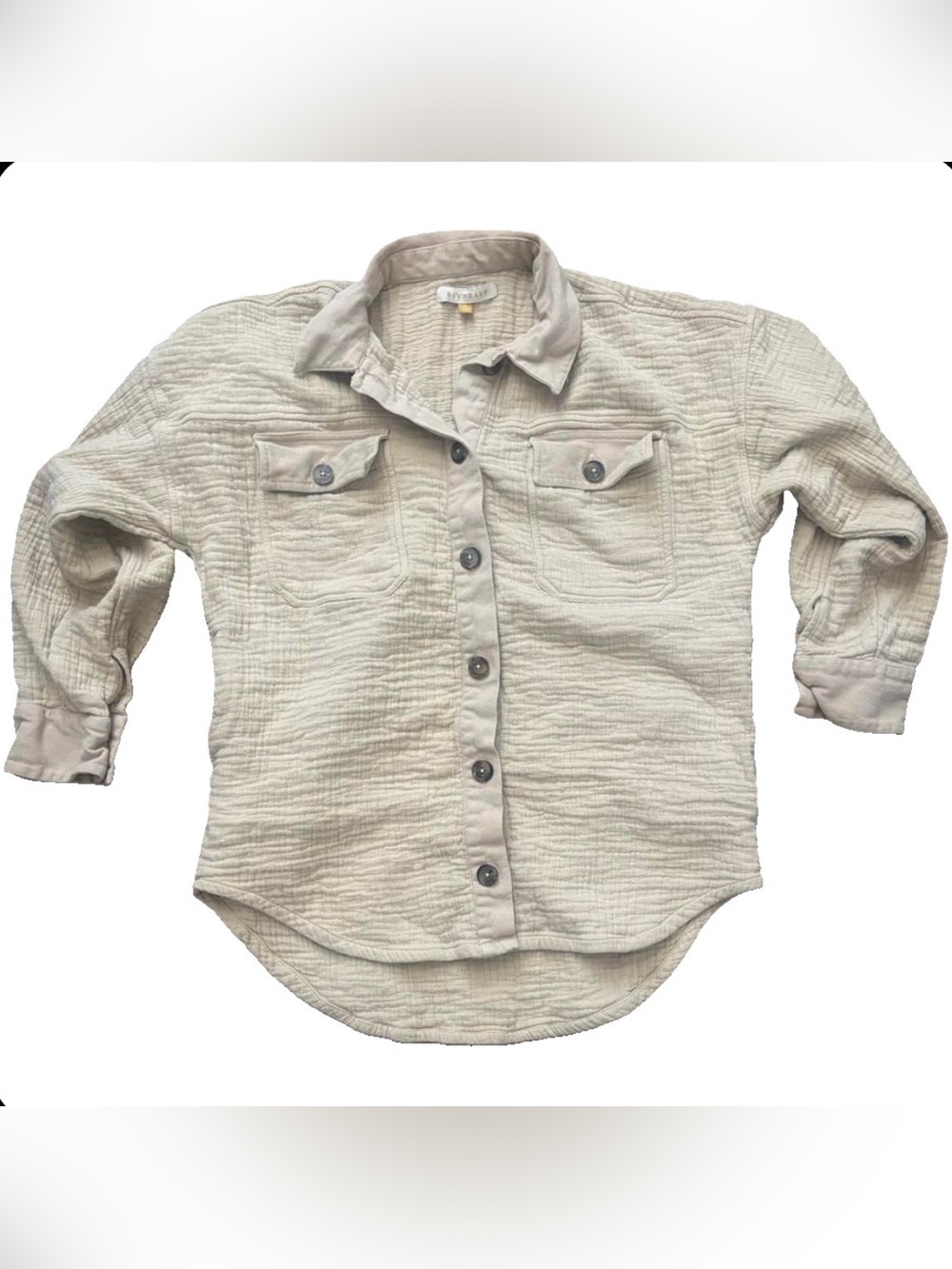 Downeast Basics Beige Gauze Shacket S - Oatmeal Crinkle Shirt Jacket Oversized